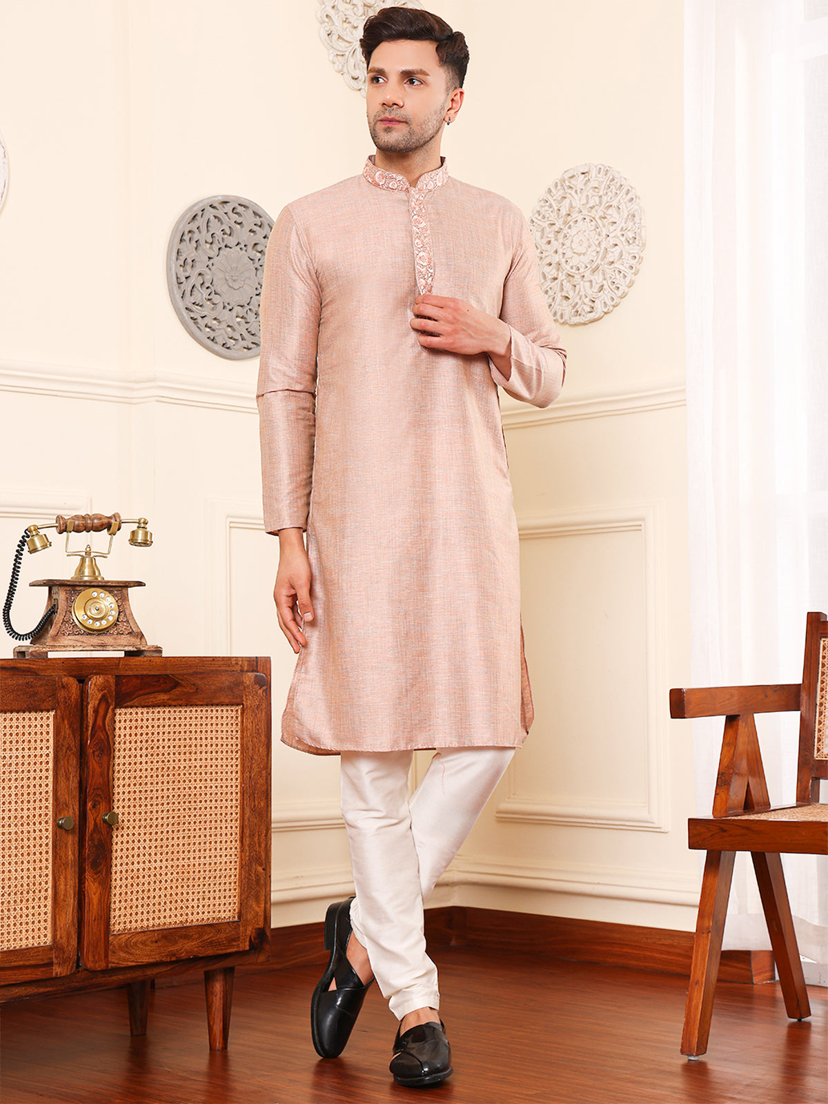 Celosia | Embroidered Designer Copper Color Men's  | Mandarin Collar Kurta