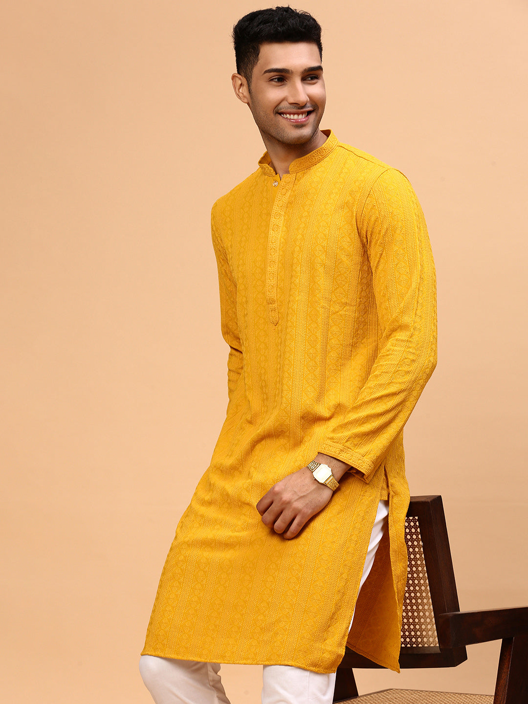 Marigold | Traditional Yellow Color Men's  | Mandarin Collar Kurta