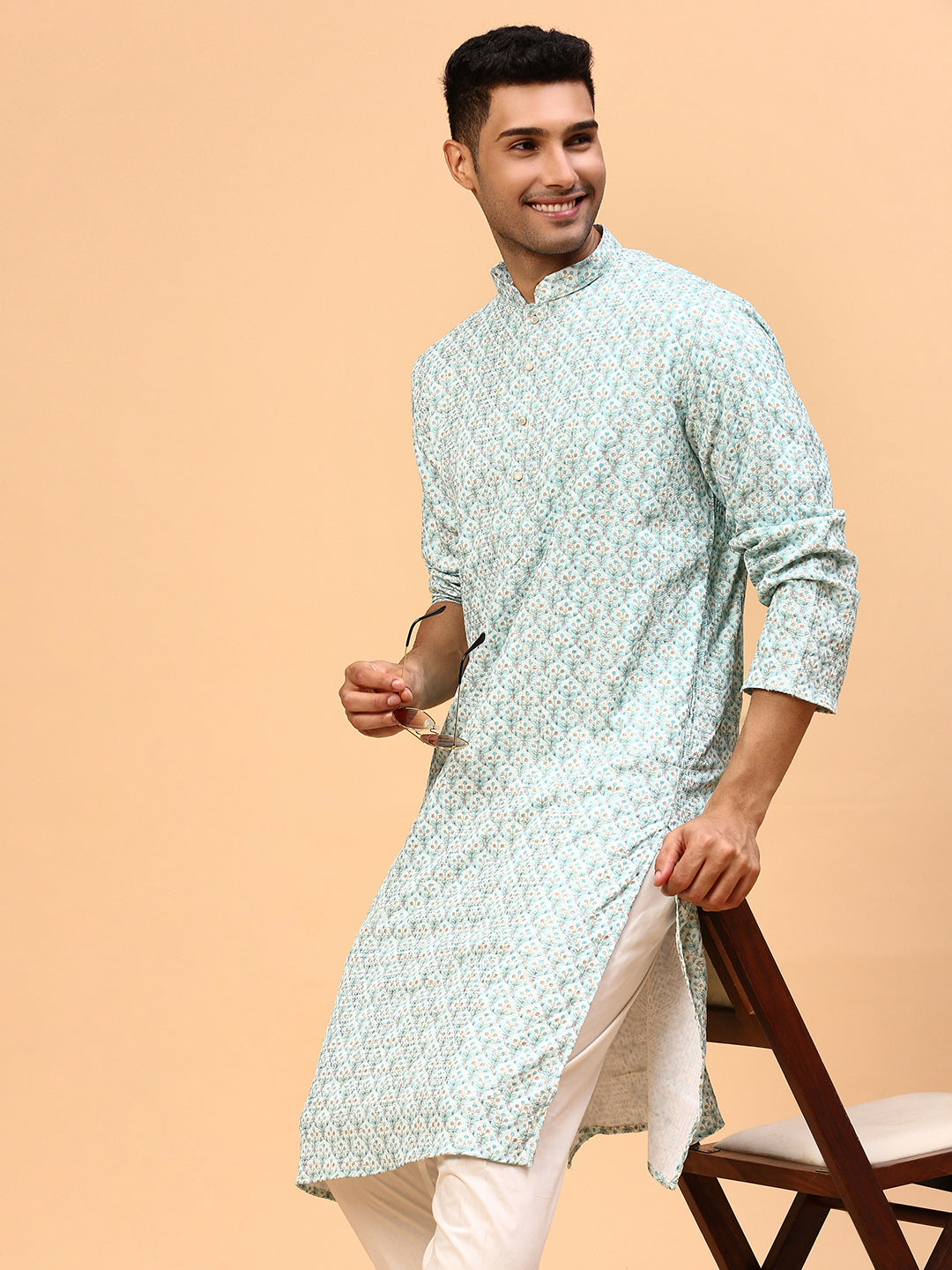 Blue Lagoon | Traditional Sky Blue Color Men's  | Mandarin Collar Kurta