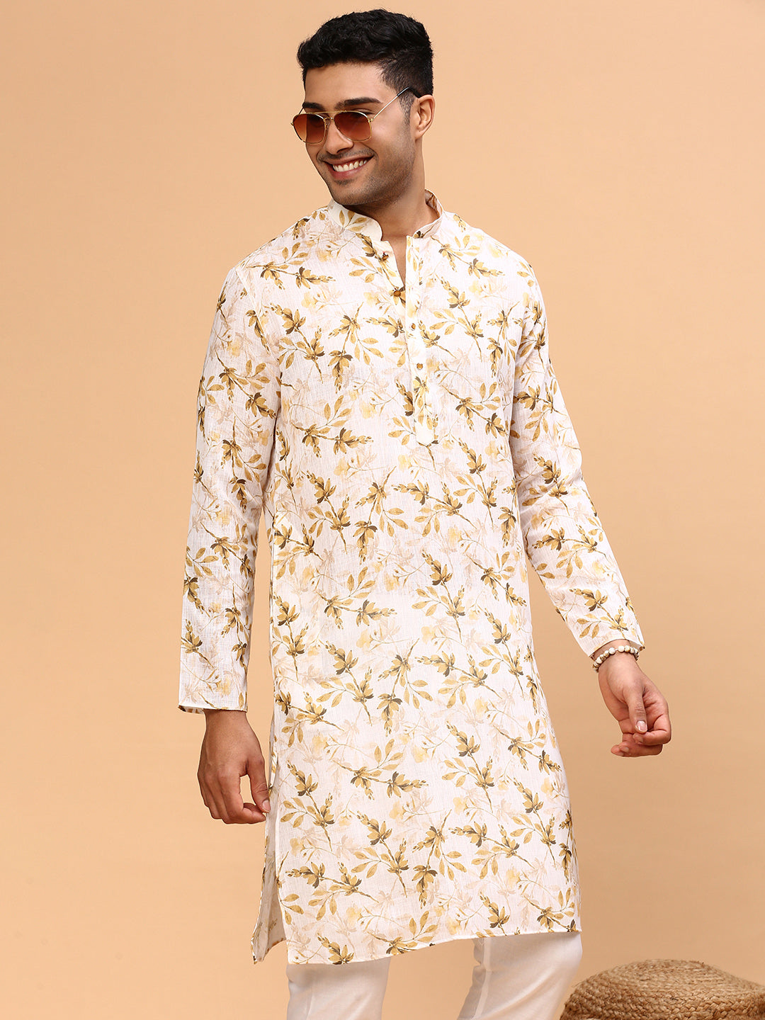 Yellow Cowrie | Traditional Yellow Color Men's  | Mandarin Collar Kurta