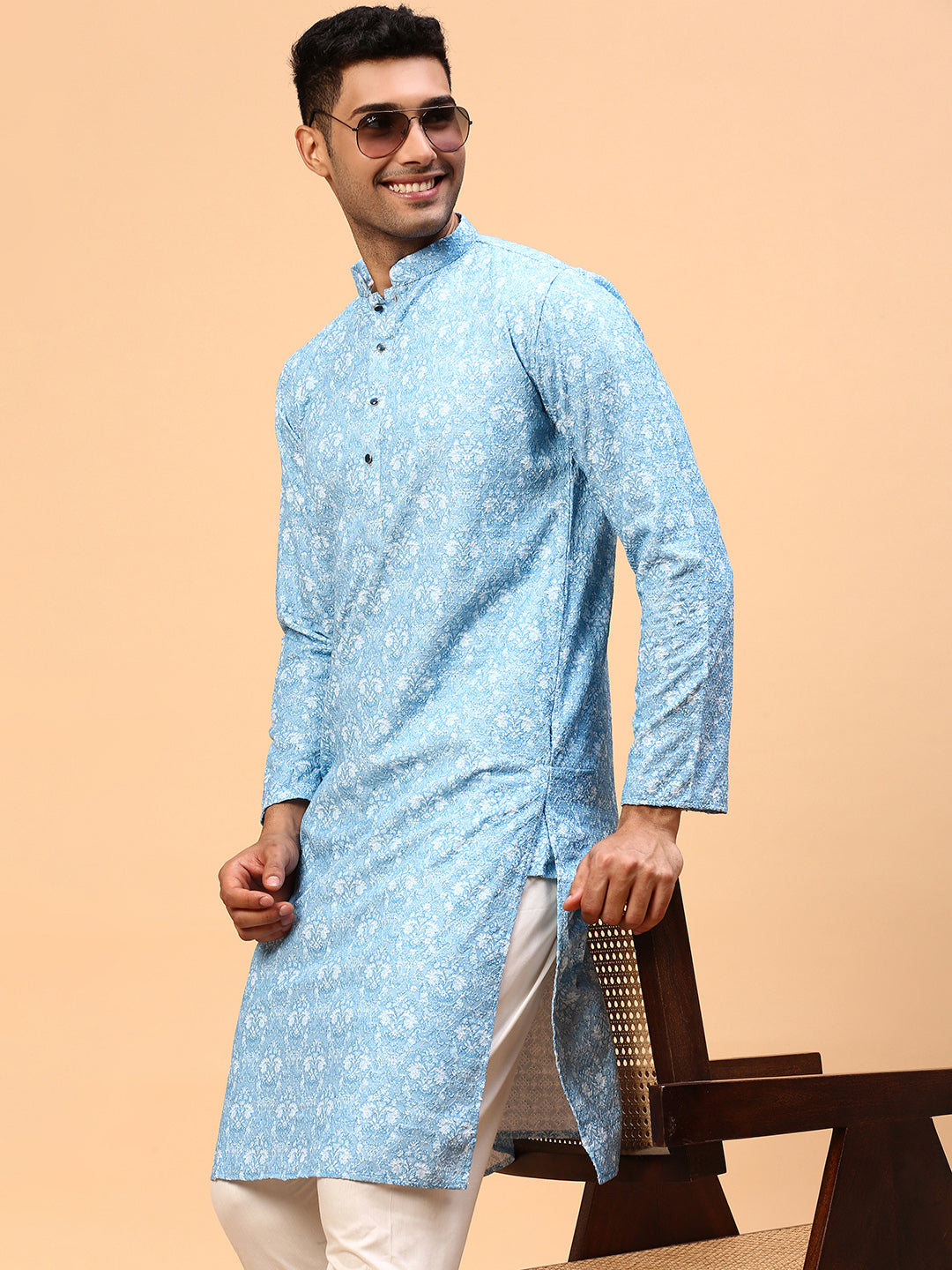 Virgin Mojito | Traditional Sky Blue Color Men's  | Mandarin Collar Kurta