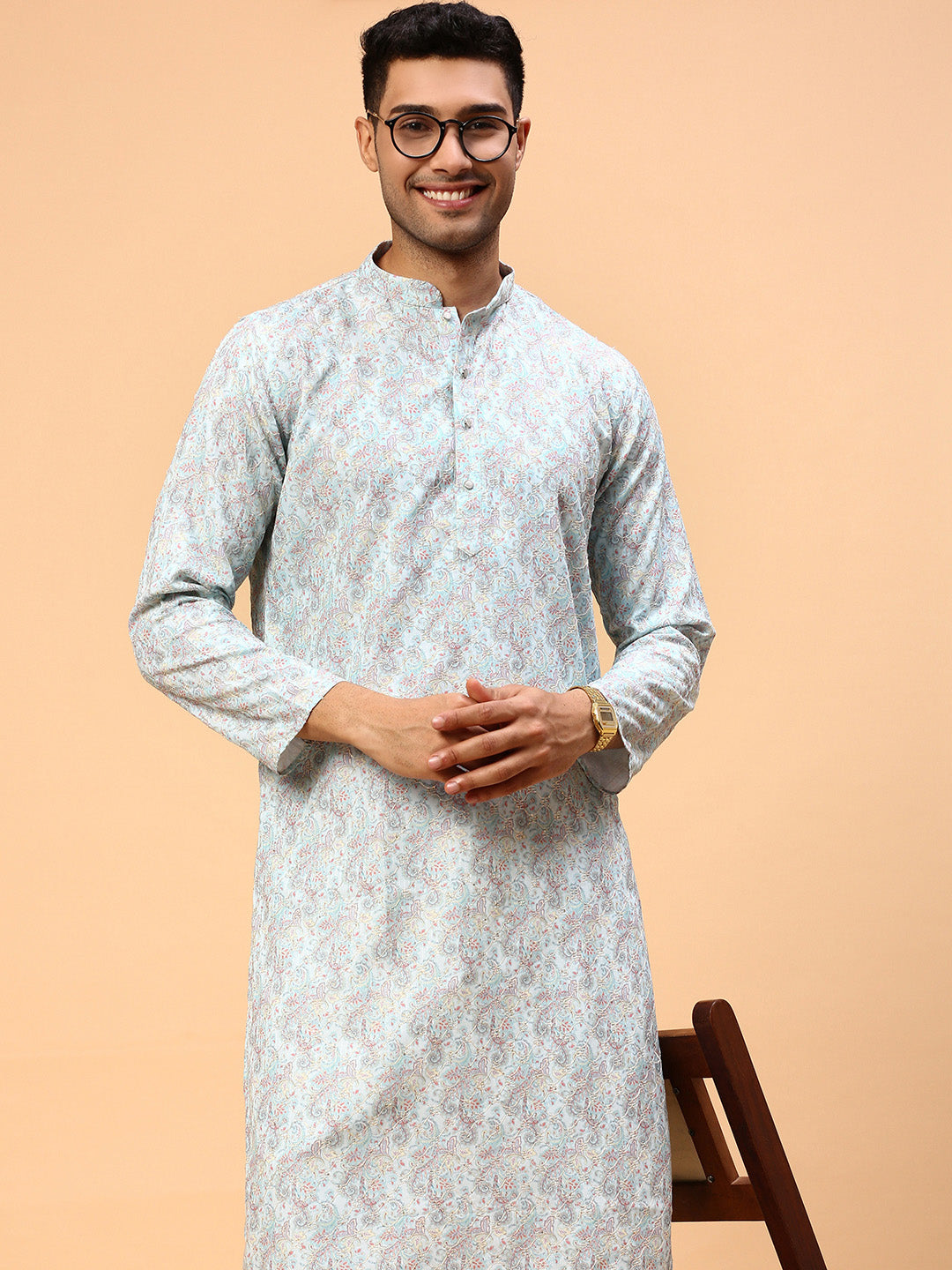 Negroni mocktail | Traditional Sky Blue Color Men's  | Mandarin Collar Kurta