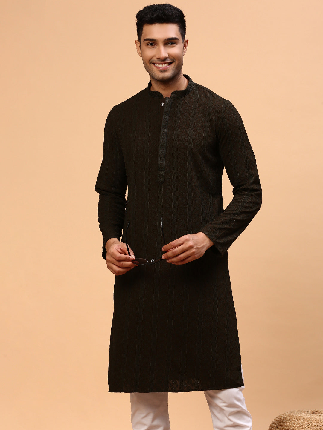 Forest Green | Traditional Dark Green Color Men's  | Mandarin Collar Kurta