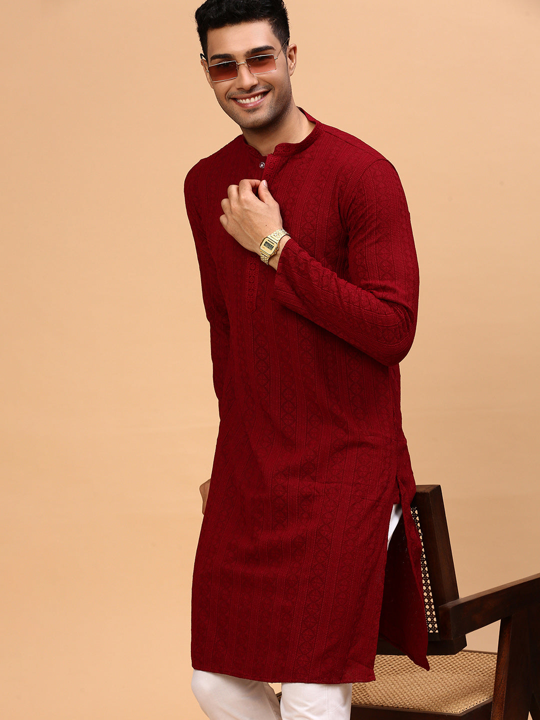 Maroon Story | Traditional Maroon Color Men's  | Mandarin Collar Kurta