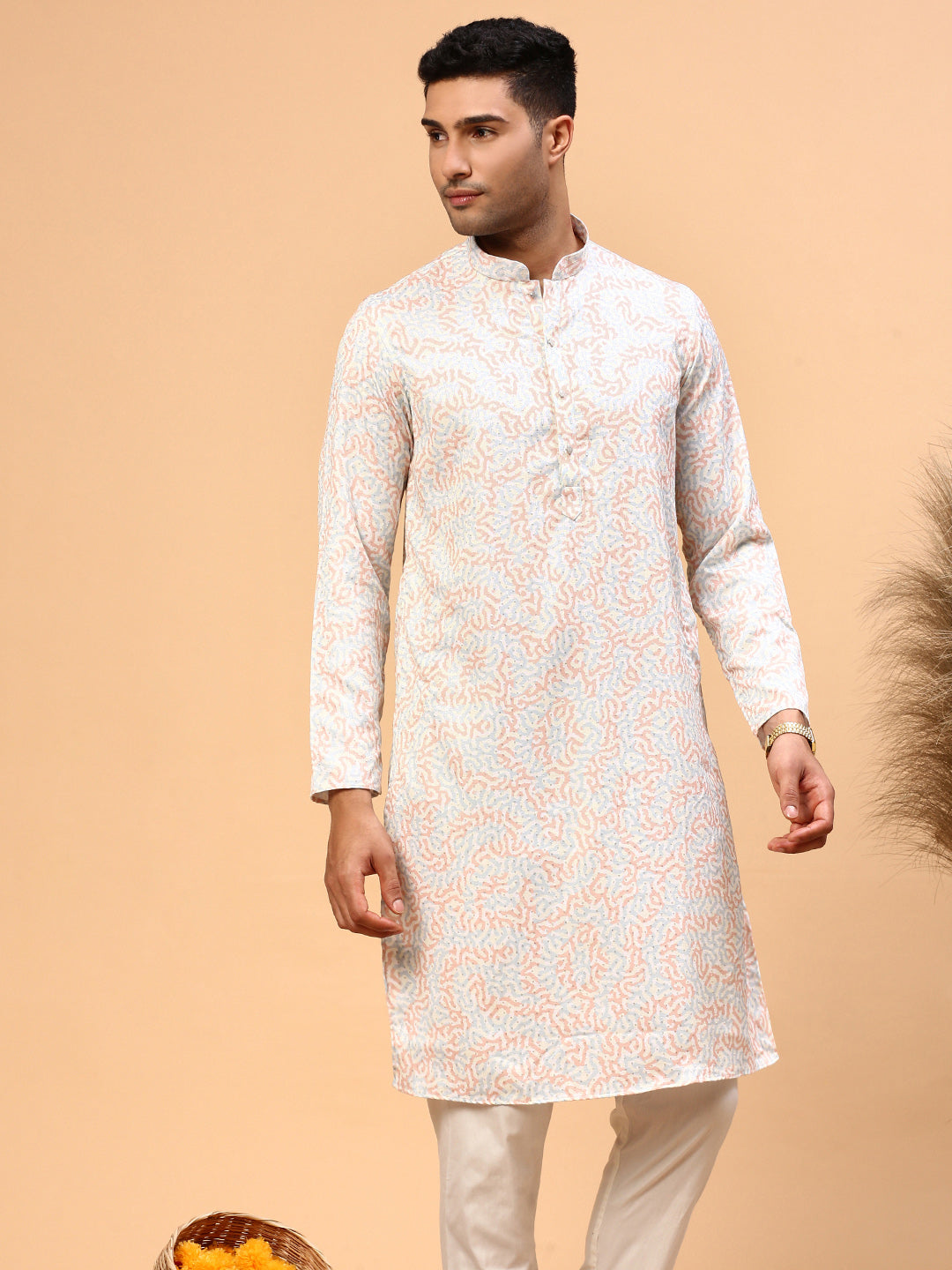 Sunset | Traditional Orange Color Men's  | Mandarin Collar Kurta