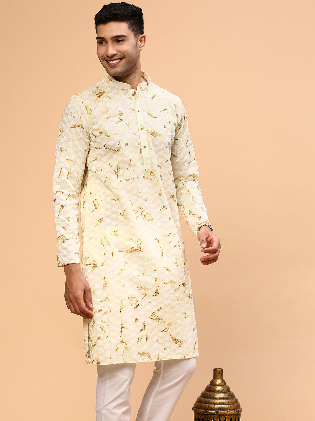 Pineapple sorbet  | Traditional Yellow Color Men's  | Mandarin Collar Kurta