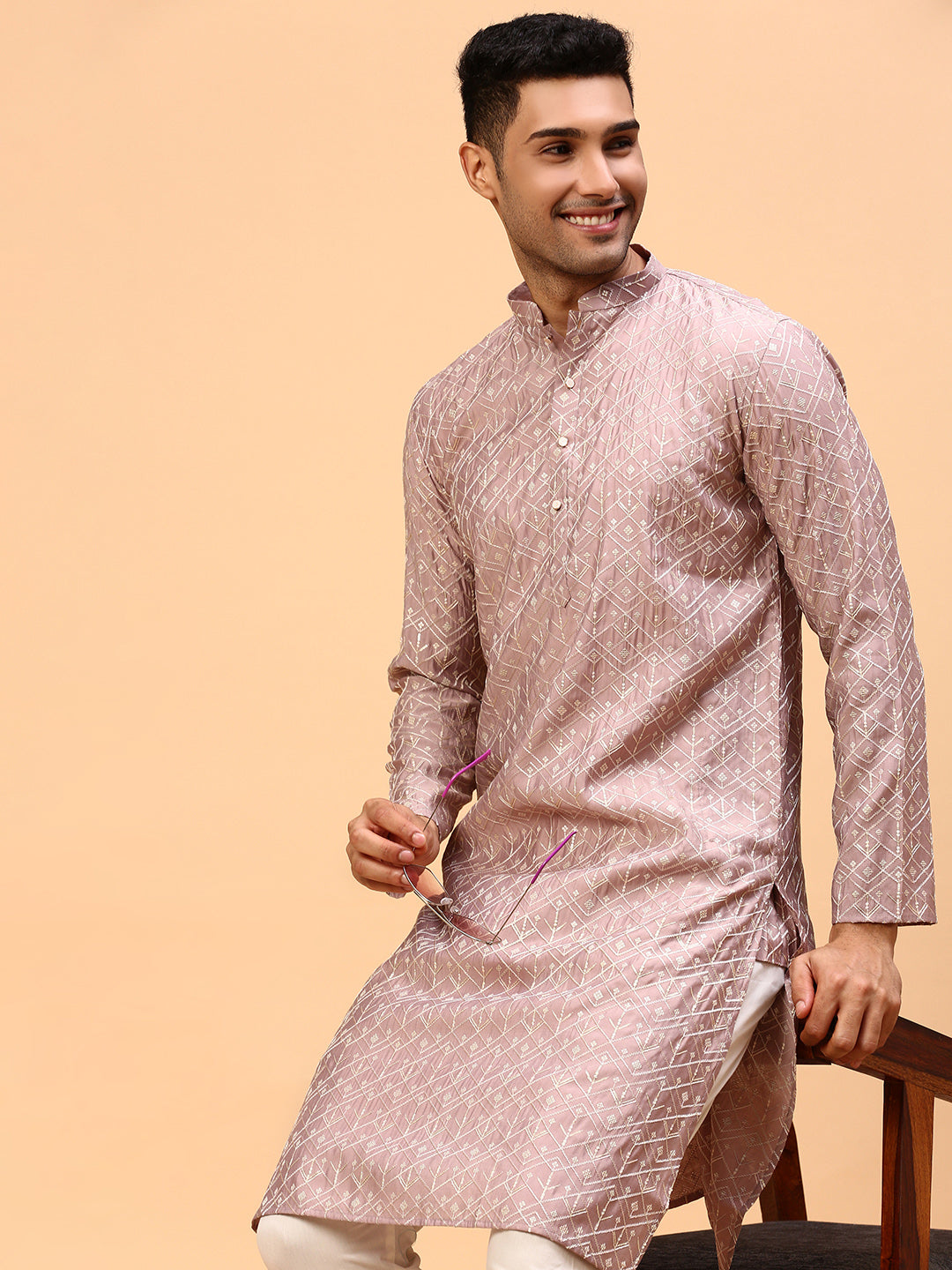 Sage Sour | Traditional Purple Color Men's  | Mandarin Collar Kurta