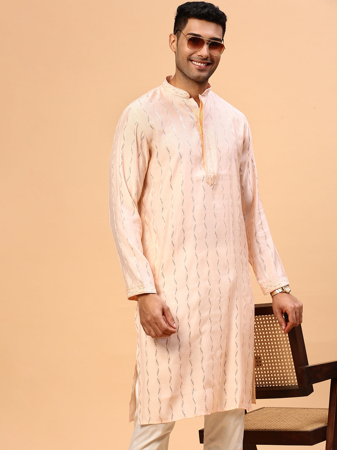 Peach Moonstone | Traditional Peach Color Men's  | Mandarin Collar Kurta