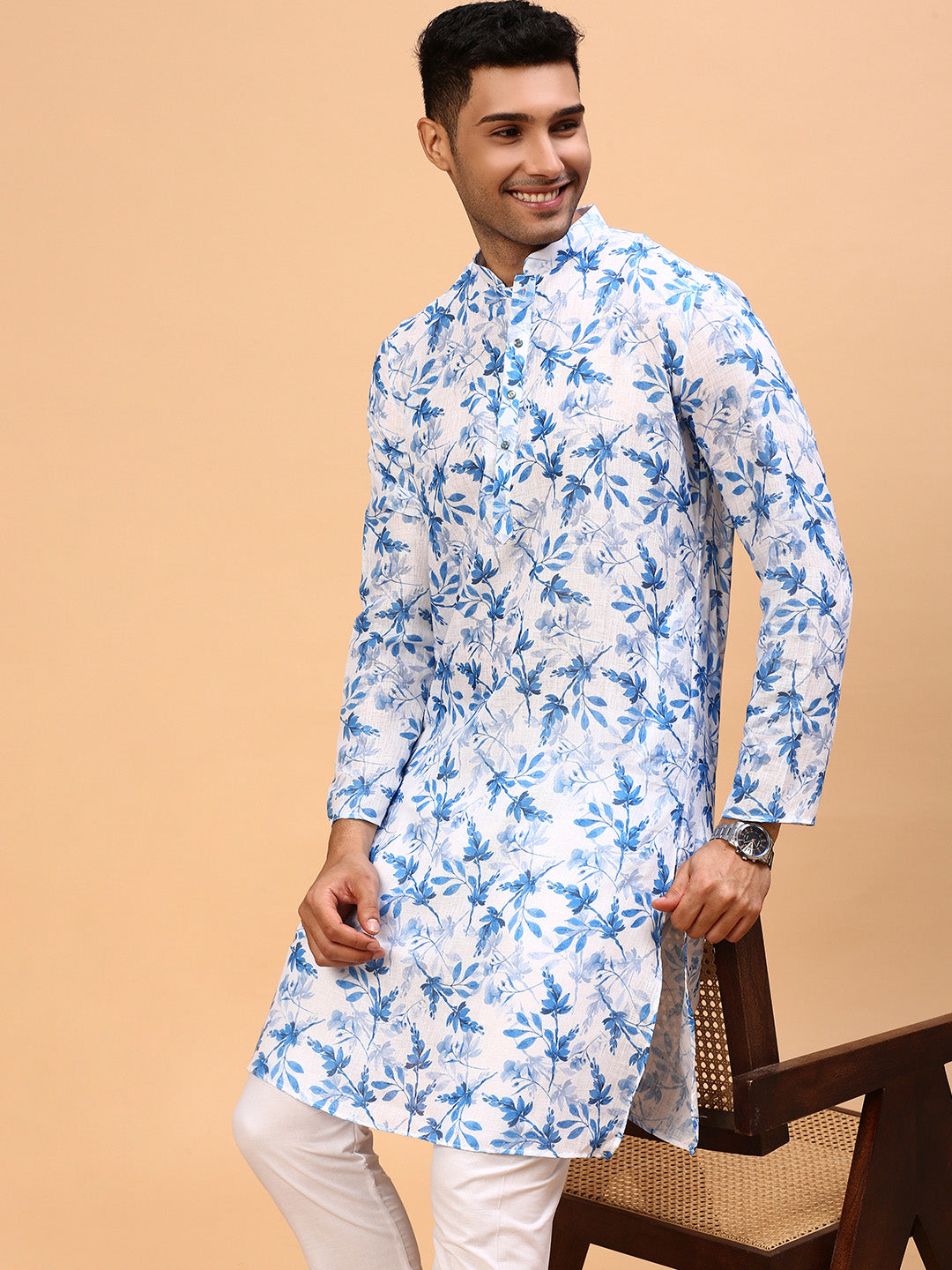 Bubble Blue | Traditional Blue Color Men's  | Mandarin Collar Kurta