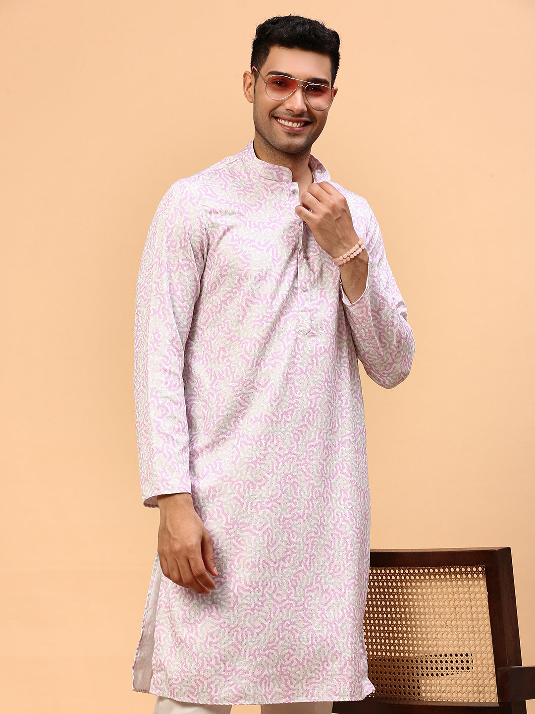 Mulled Wine | Traditional Purple Color Men's  | Mandarin Collar Kurta