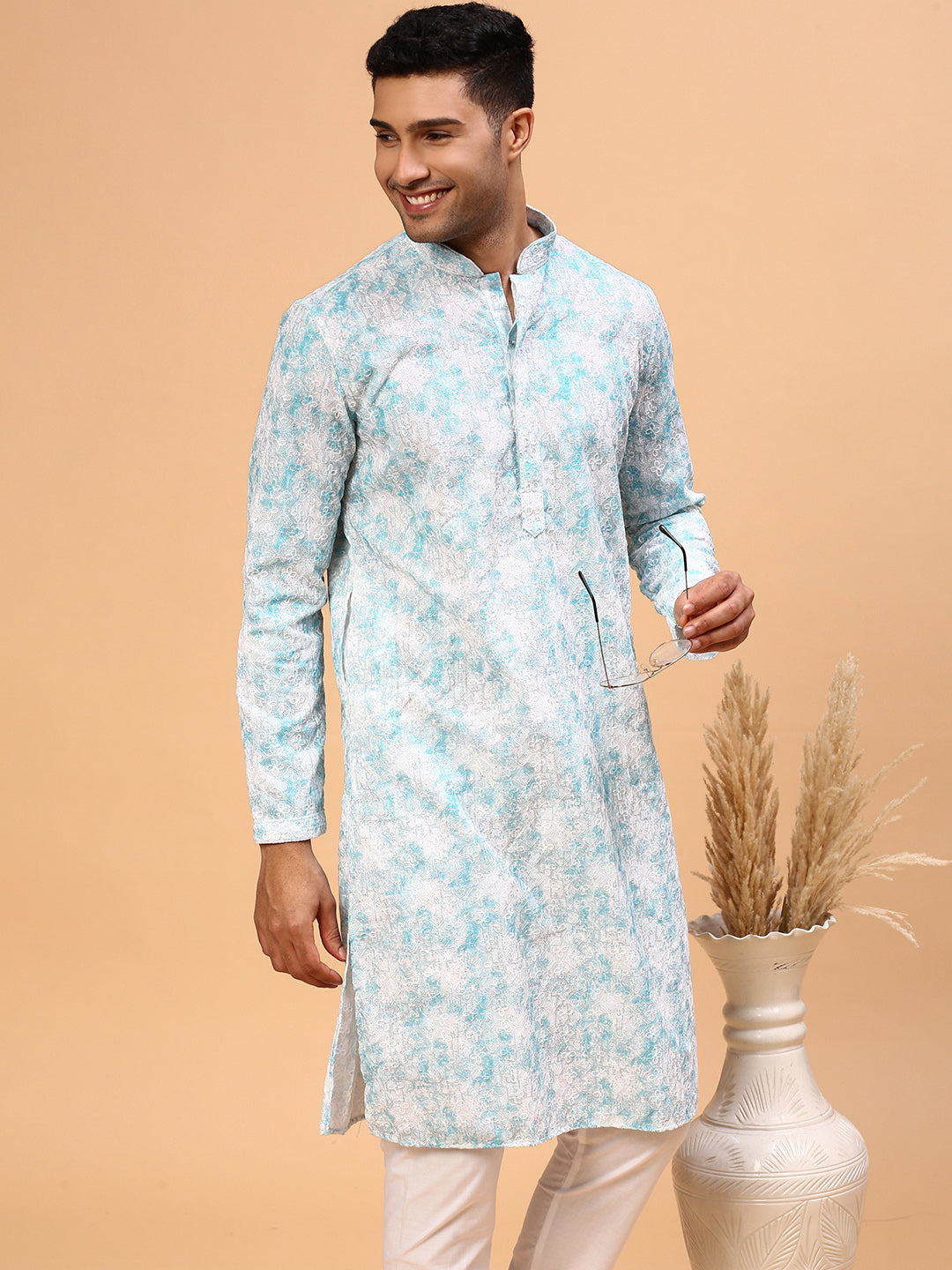 Sea Bubble | Traditional Sky Blue Color Men's  | Mandarin Collar Kurta