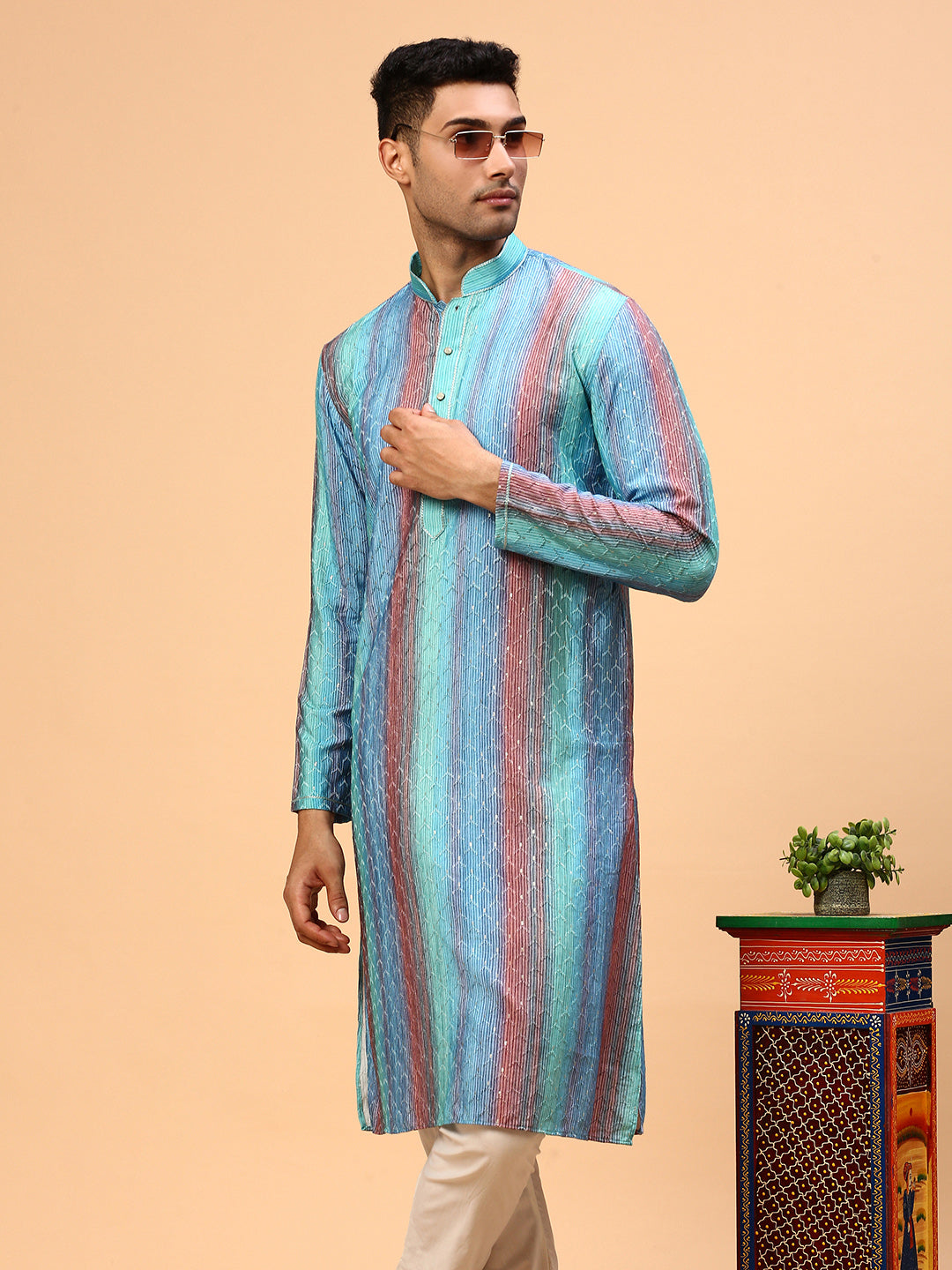 Fruit Martini | Traditional Sky Blue Color Men's  | Mandarin Collar Kurta