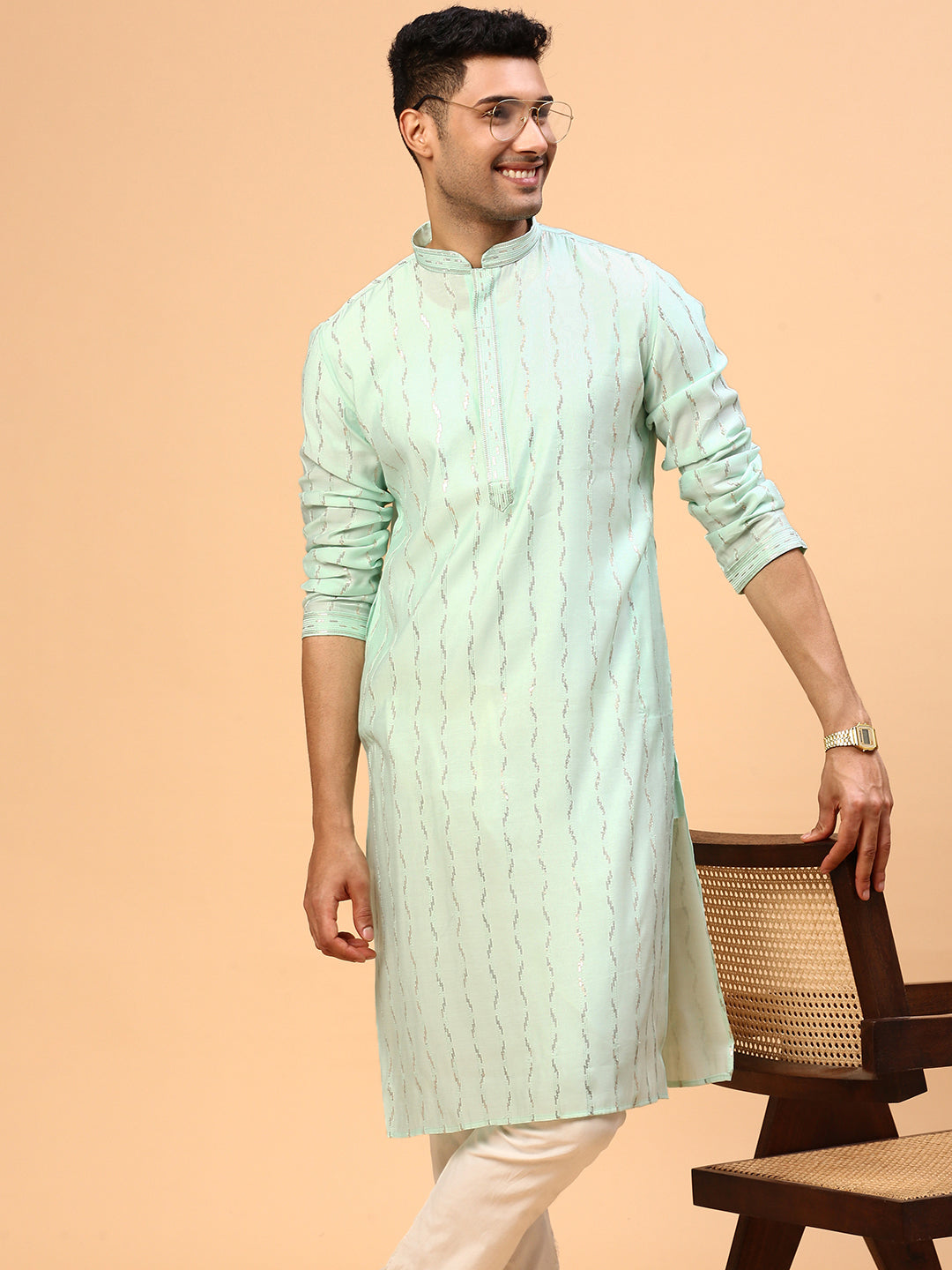 Tropical Fizz | Traditional Mint Color Men's  | Mandarin Collar Kurta