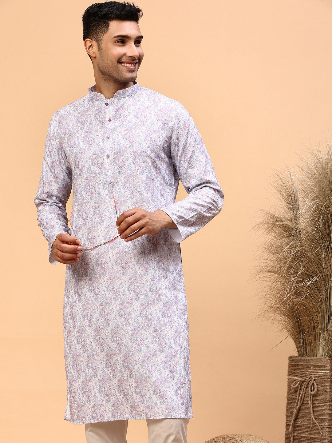 Purple Pops  | Traditional Purple Color Men's  | Mandarin Collar Kurta