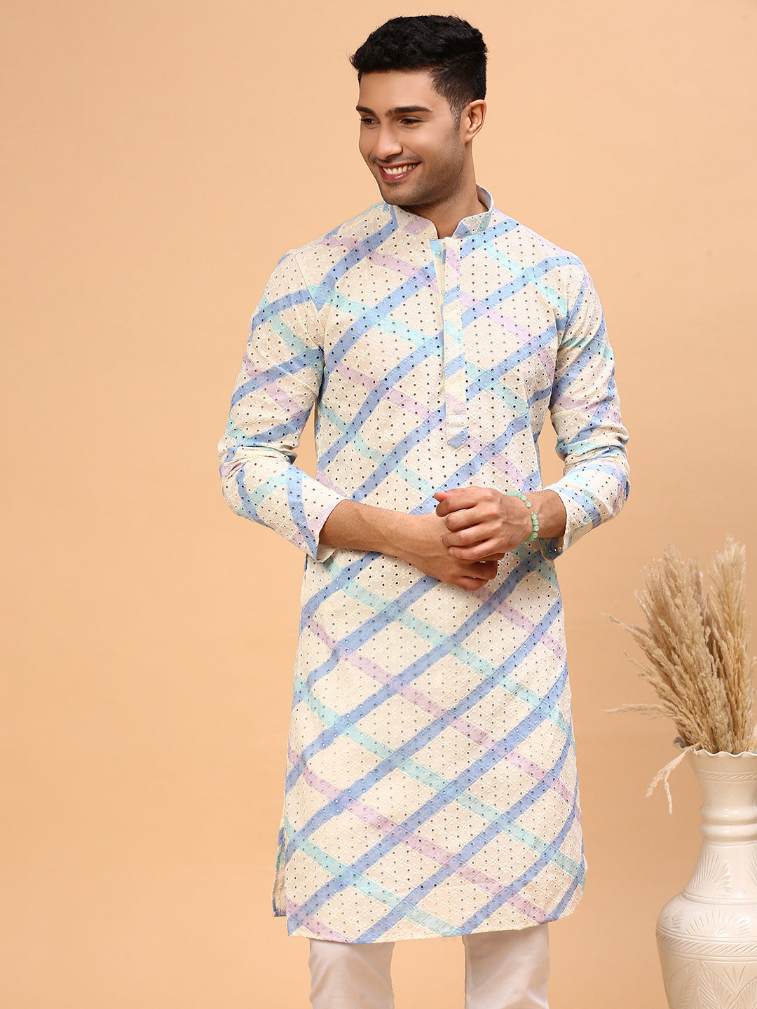 Sonic | Traditional Sky Blue Color Men's  | Mandarin Collar Kurta