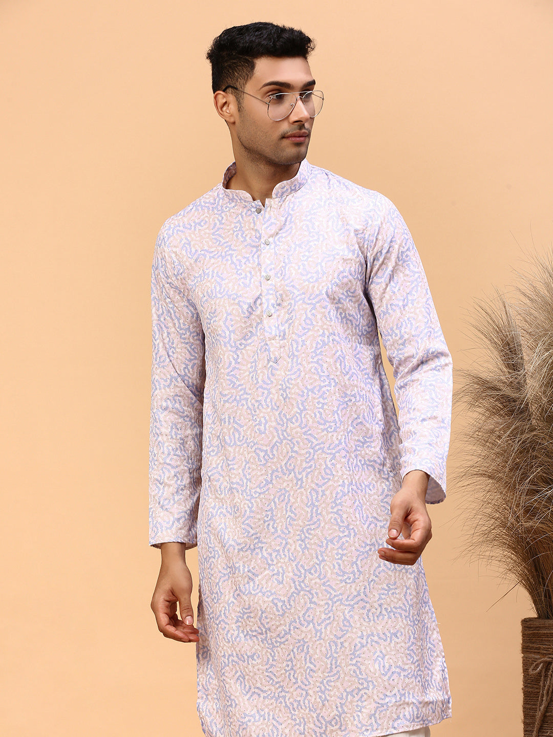 Sea Shells | Traditional Blue Color Men's  | Mandarin Collar Kurta