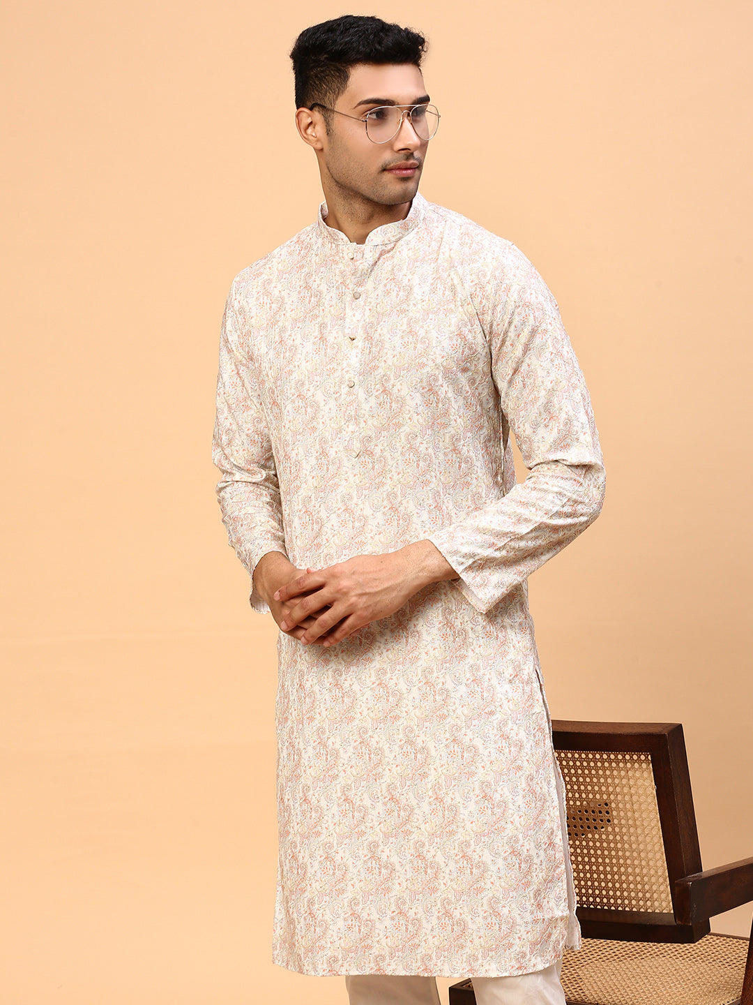 Cream sickle  | Traditional Cream Color Men's  | Mandarin Collar Kurta