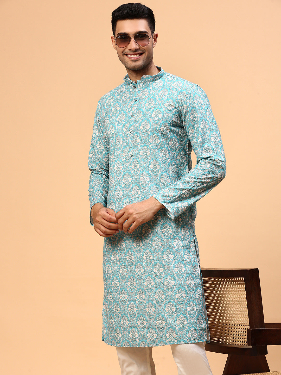 Smoothies | Traditional Sea Green Color Men's  | Mandarin Collar Kurta