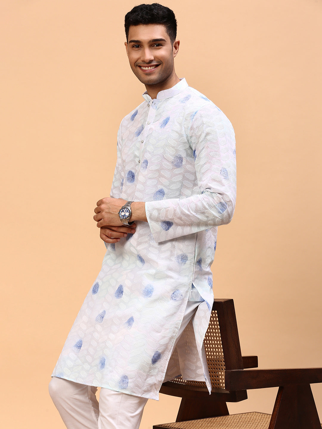 Cotton Candy | Traditional Blue Color Men's  | Mandarin Collar Kurta