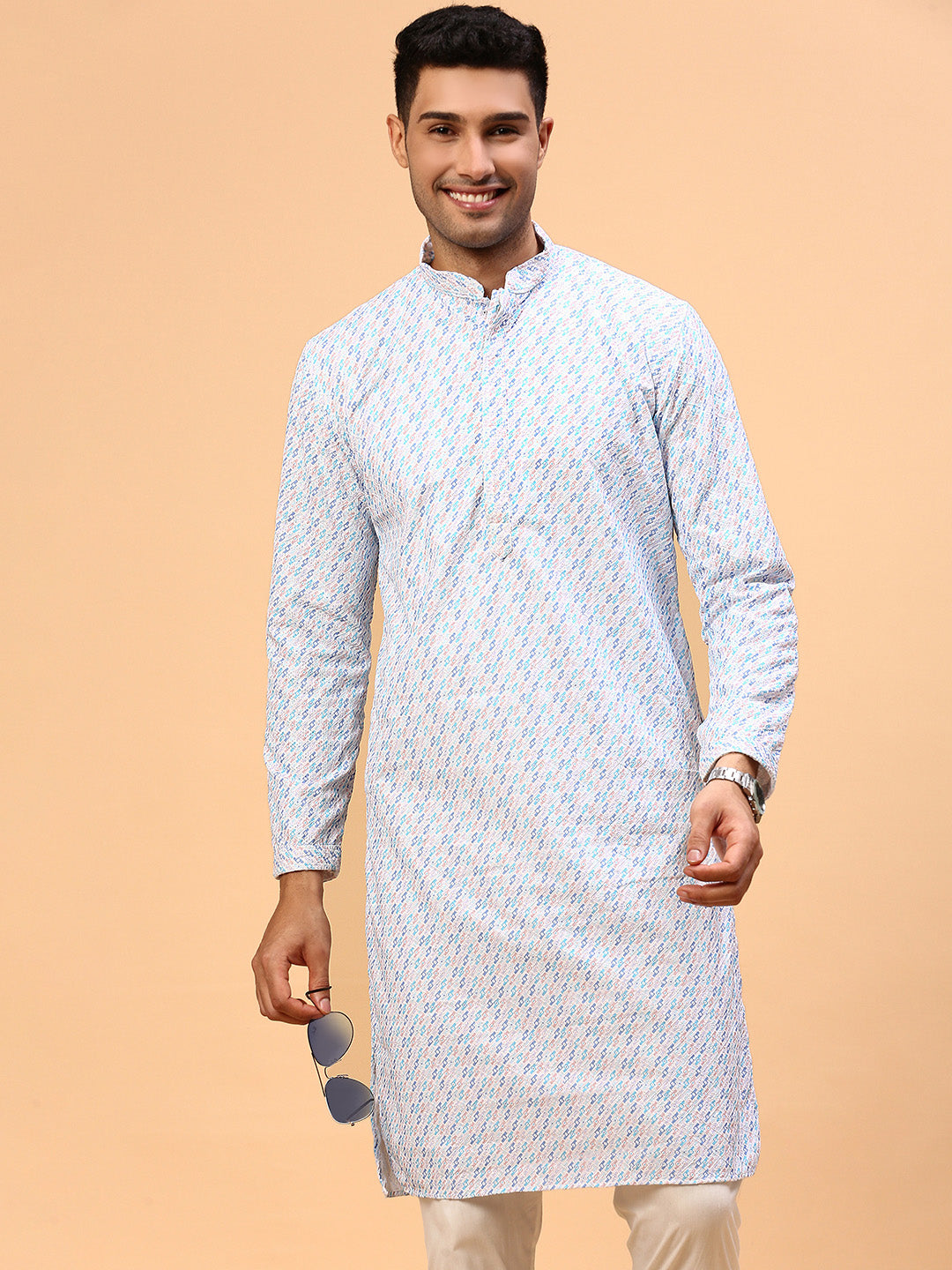 Fruit coolers | Traditional Sea Blue Color Men's  | Mandarin Collar Kurta