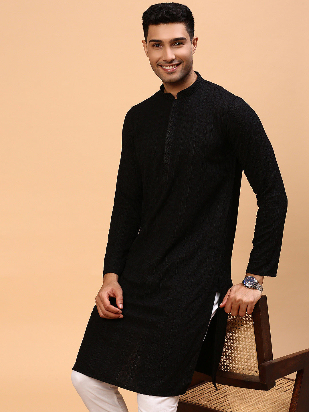 Black Diamond | Traditional Black Color Men's  | Mandarin Collar Kurta