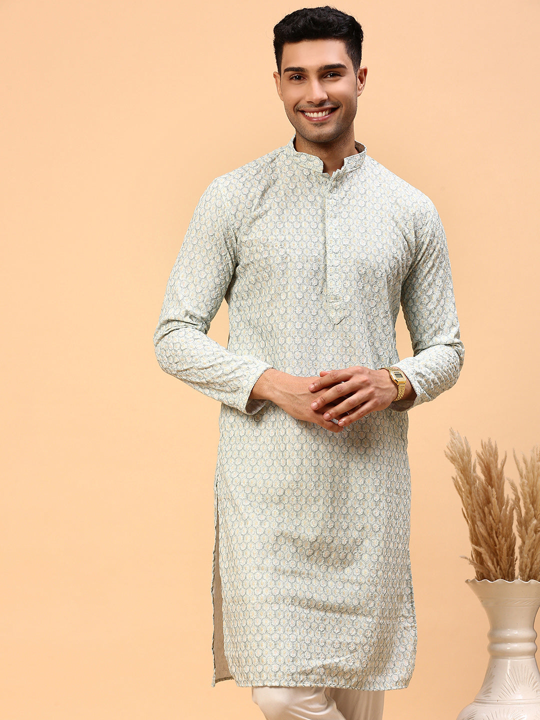 Ice Cola | Traditional Gray Color Men's  | Mandarin Collar Kurta