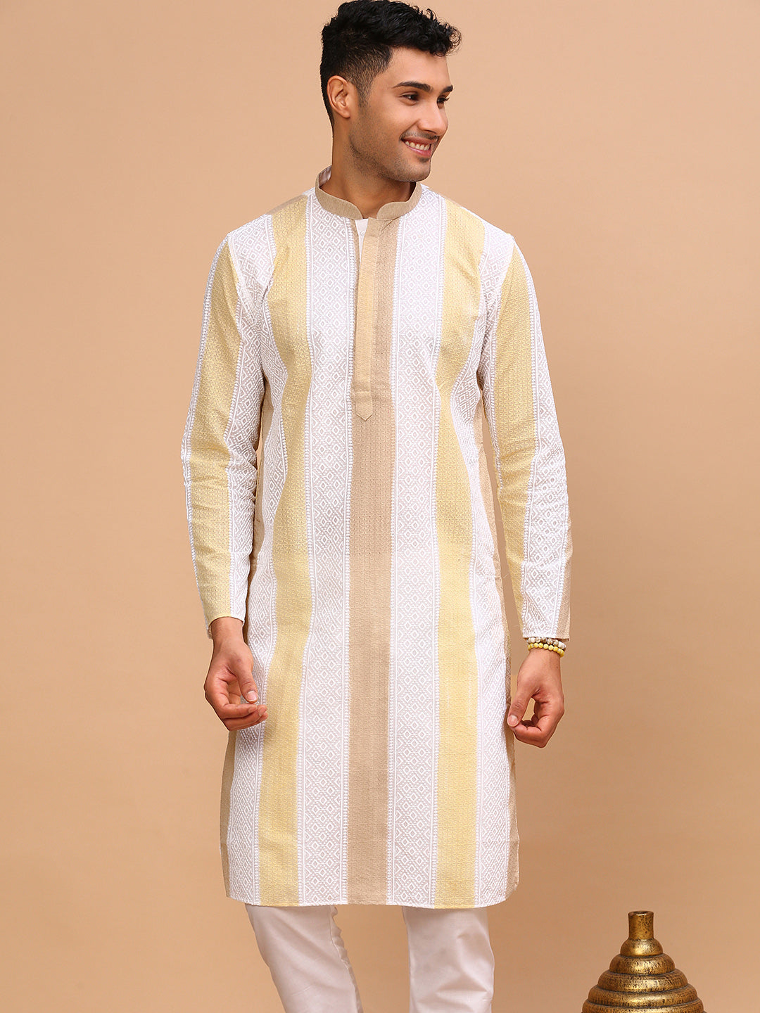 Yellow bloom | Traditional Yellow Color Men's  | Mandarin Collar Kurta