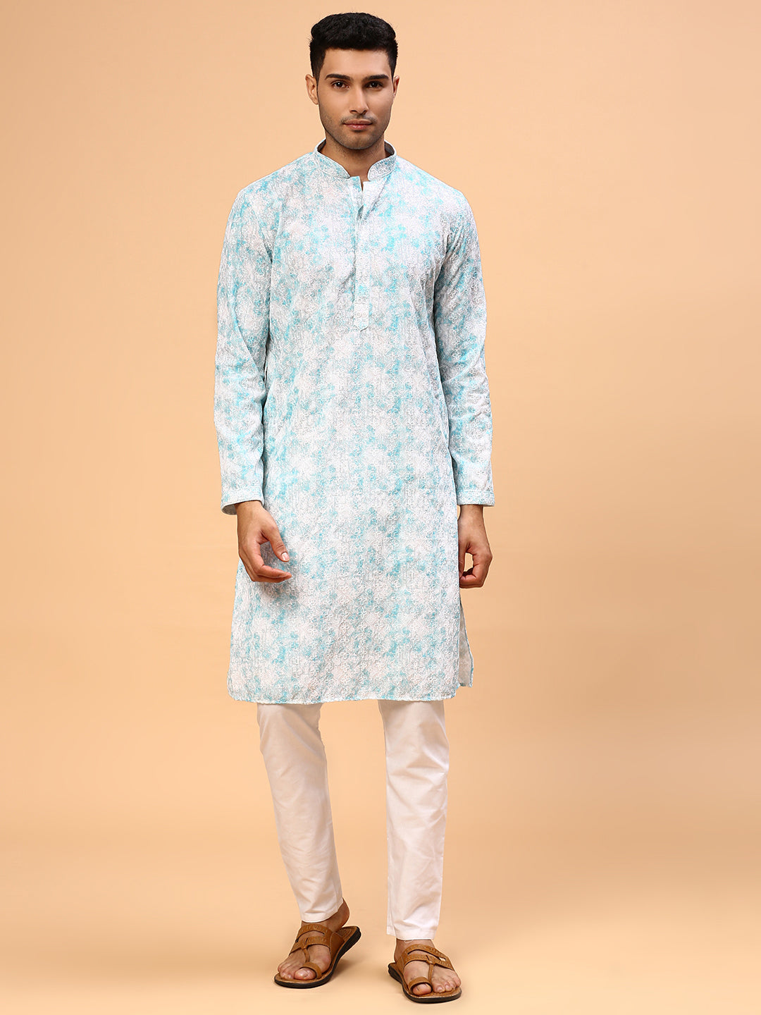 Sea Bubble | Traditional Sky Blue Color Men's  | Mandarin Collar Kurta