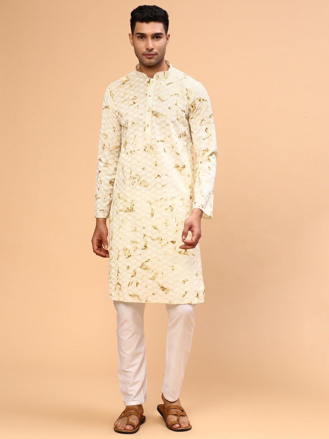 Pineapple sorbet  | Traditional Yellow Color Men's  | Mandarin Collar Kurta