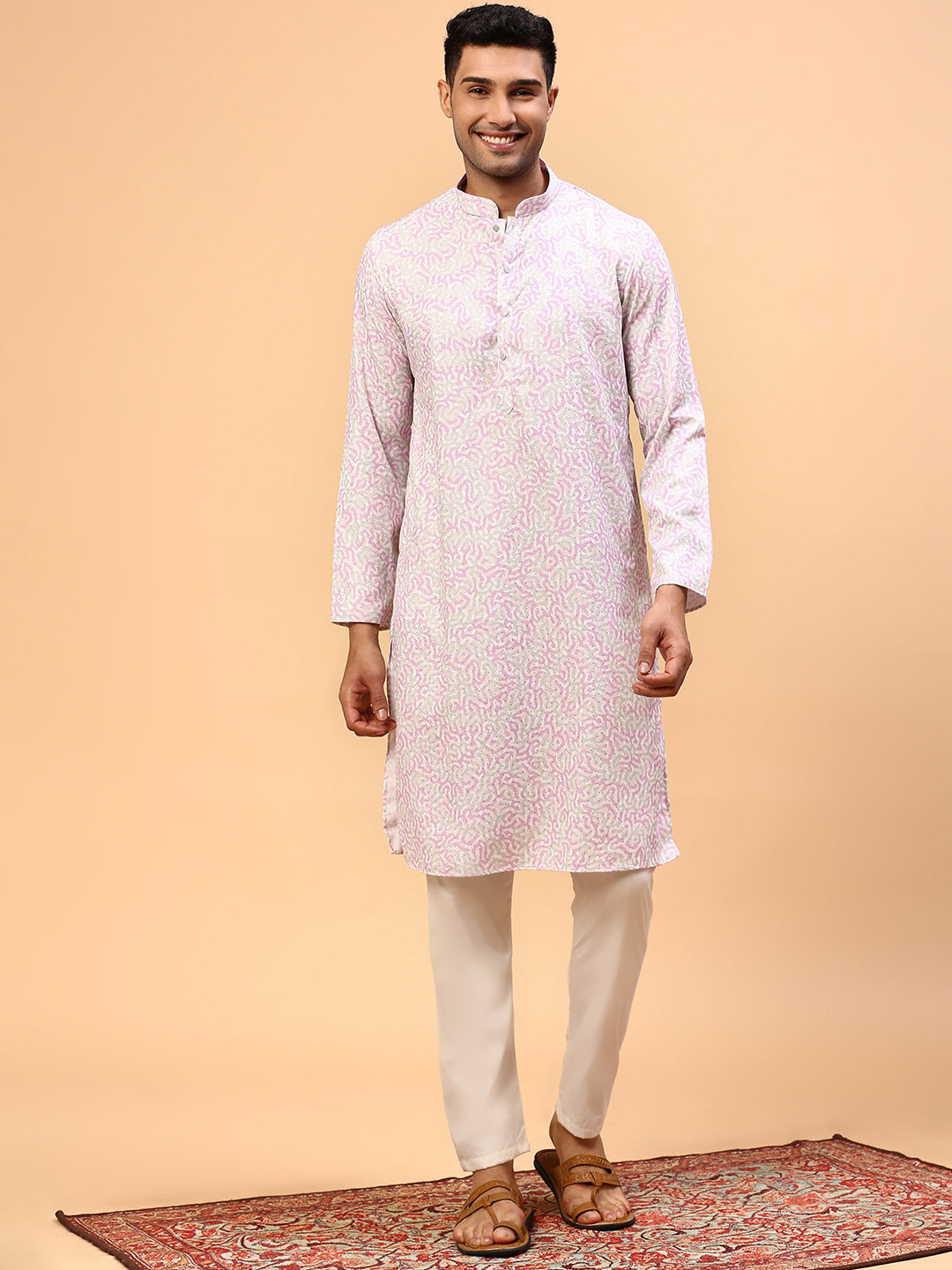 Mulled Wine | Traditional Purple Color Men's  | Mandarin Collar Kurta