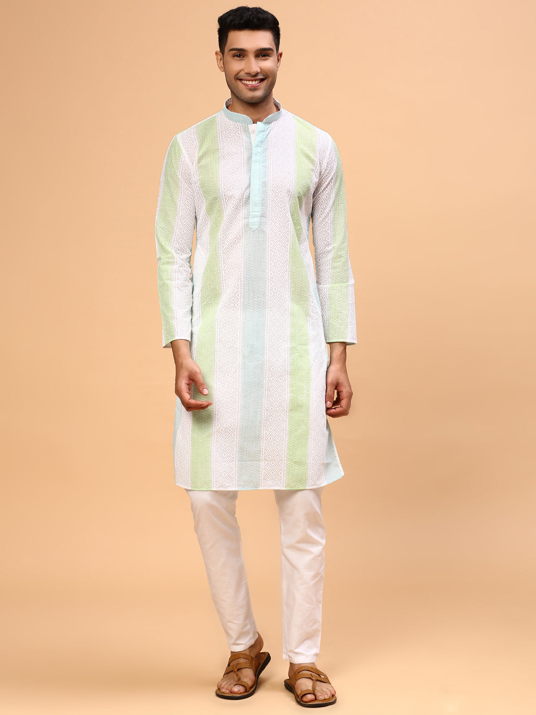 Forest Love | Traditional Light  Green Color Men's  | Mandarin Collar Kurta