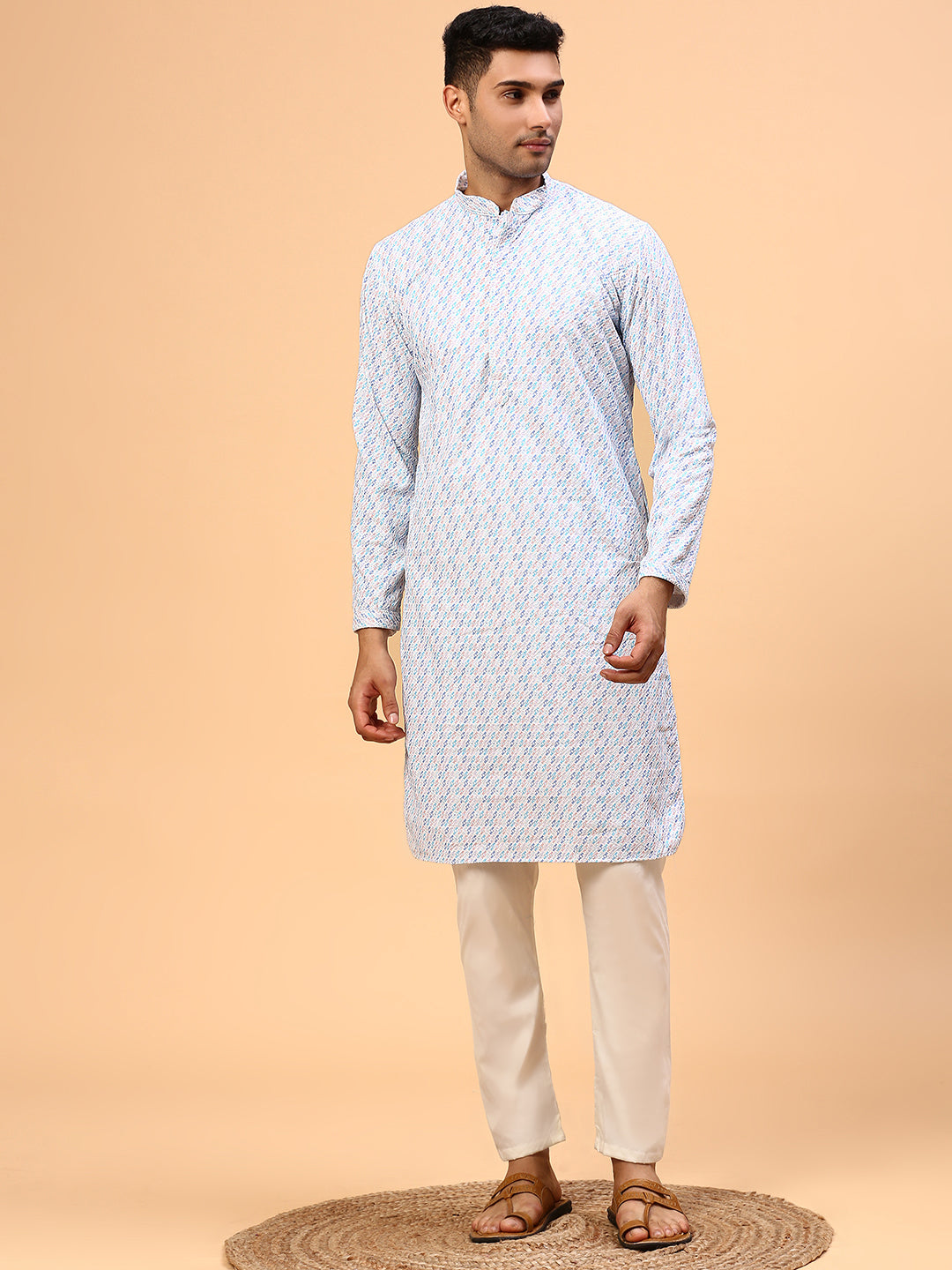 Fruit coolers | Traditional Sea Blue Color Men's  | Mandarin Collar Kurta