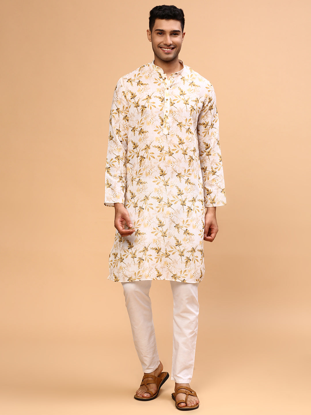 Yellow Cowrie | Traditional Yellow Color Men's  | Mandarin Collar Kurta