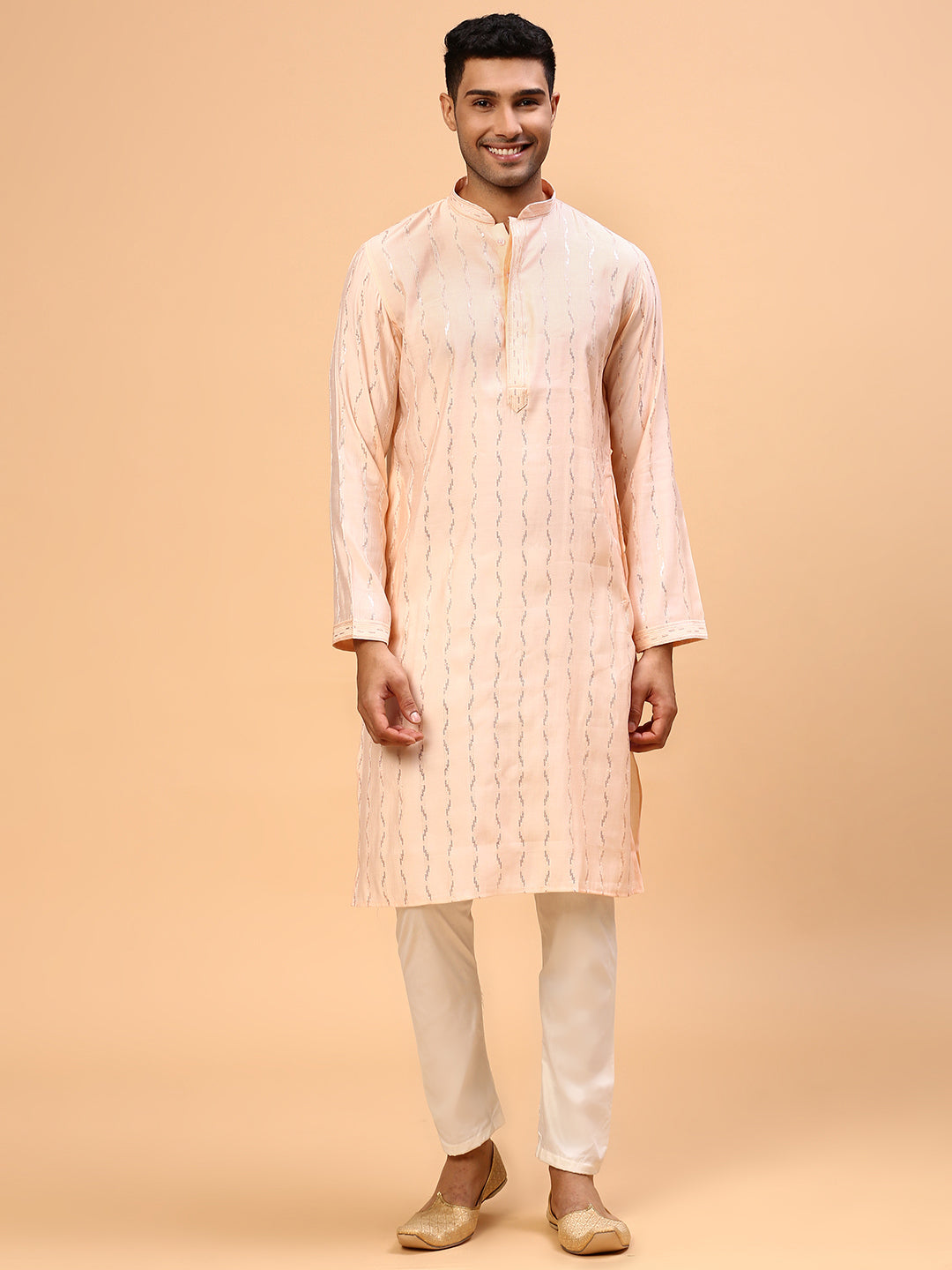 Peach Moonstone | Traditional Peach Color Men's  | Mandarin Collar Kurta