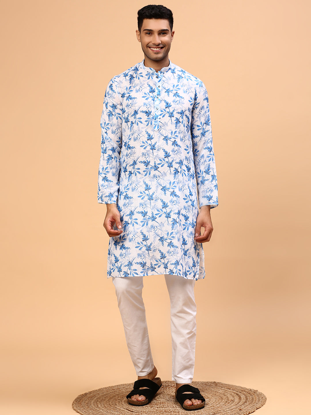 Bubble Blue | Traditional Blue Color Men's  | Mandarin Collar Kurta