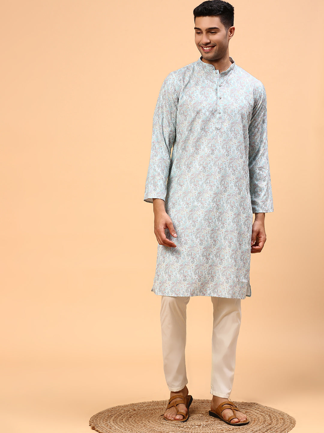 Negroni mocktail | Traditional Sky Blue Color Men's  | Mandarin Collar Kurta