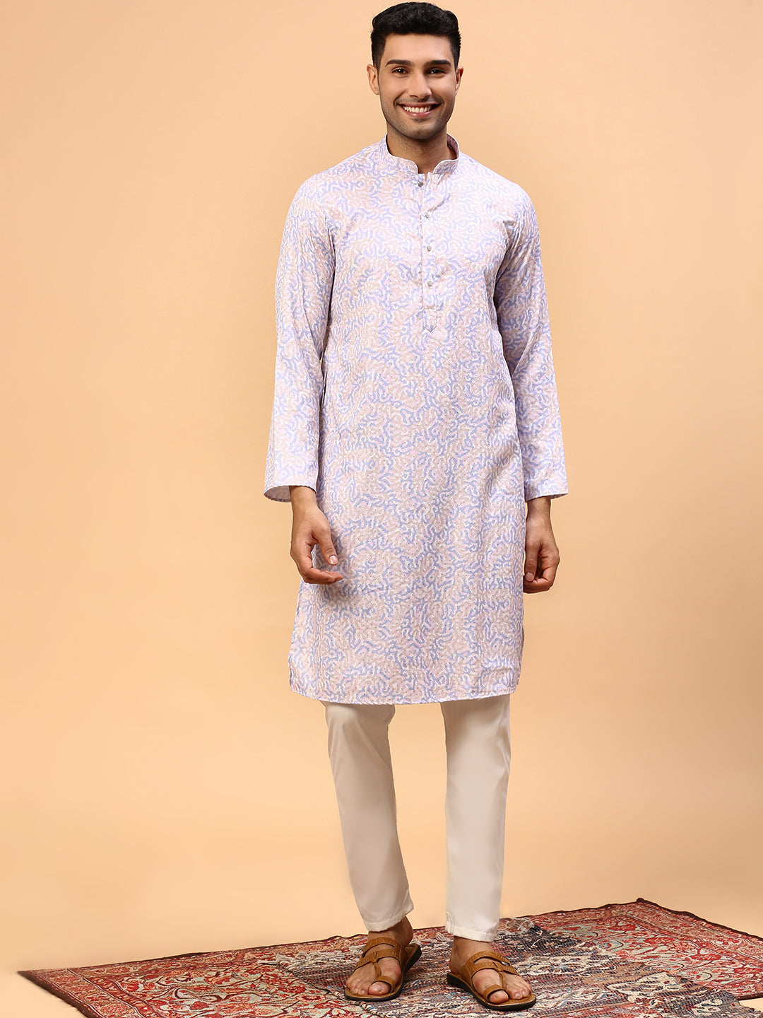 Sea Shells | Traditional Blue Color Men's  | Mandarin Collar Kurta