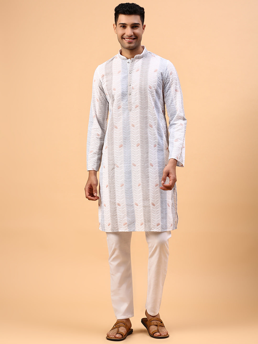 Silver Arced | Traditional Gray Color Men's  | Mandarin Collar Kurta