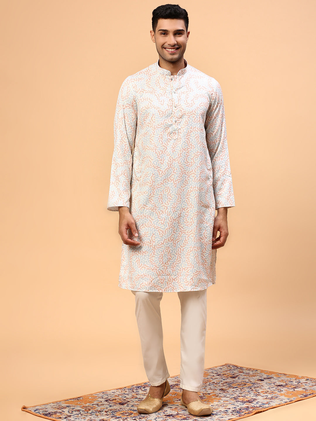 Sunset | Traditional Orange Color Men's  | Mandarin Collar Kurta