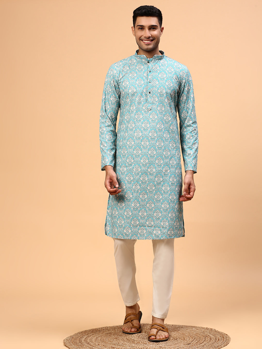 Smoothies | Traditional Sea Green Color Men's  | Mandarin Collar Kurta