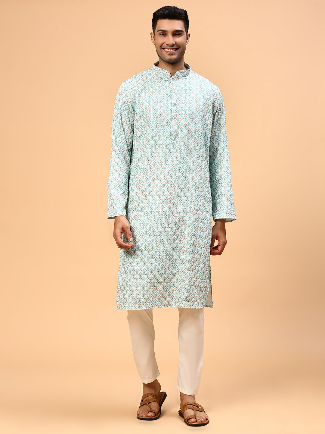 Blue Lagoon | Traditional Sky Blue Color Men's  | Mandarin Collar Kurta