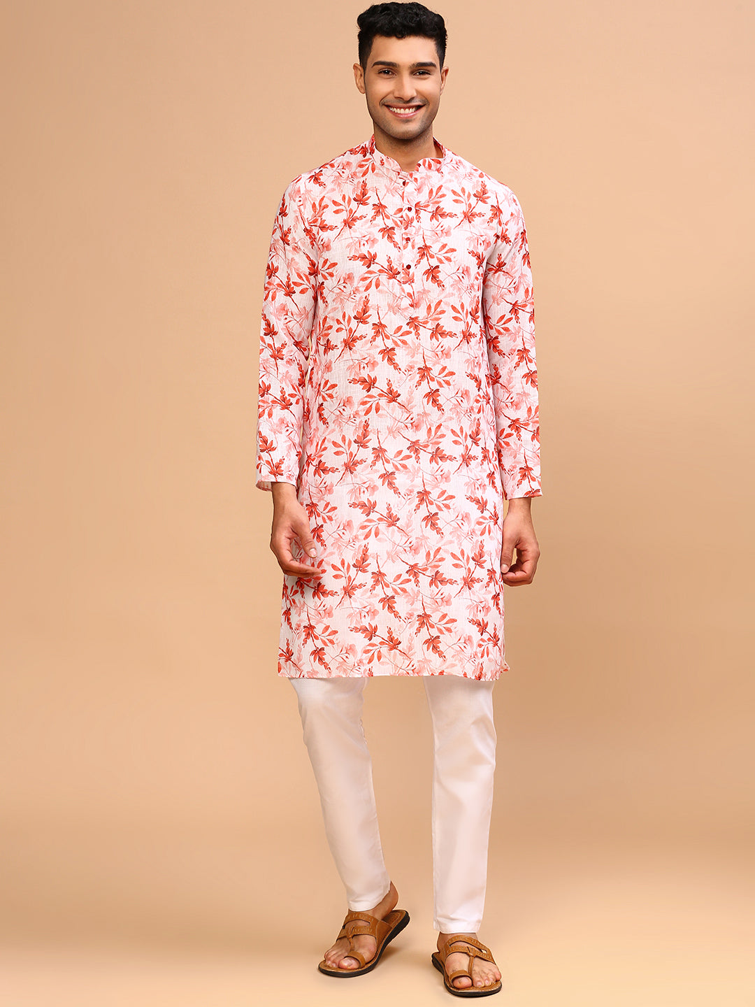 Orange Peal | Traditional Orange Color Men's  | Mandarin Collar Kurta