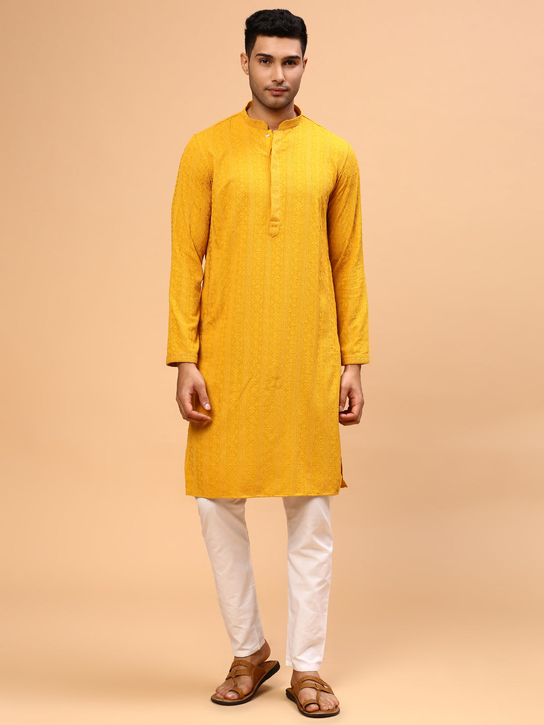 Marigold | Traditional Yellow Color Men's  | Mandarin Collar Kurta