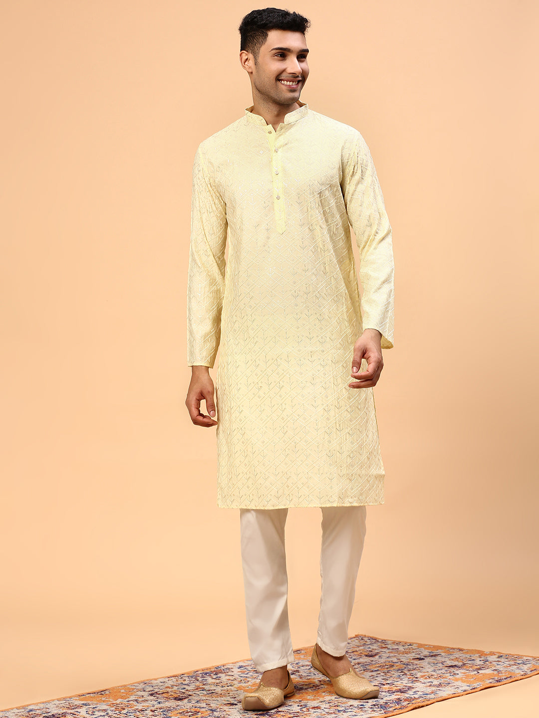 Lemon Burst  | Traditional Yellow Color Men's  | Mandarin Collar Kurta