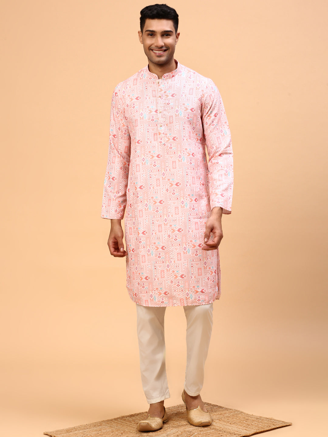 Pink virgin  | Traditional Pink Color Men's  | Mandarin Collar Kurta