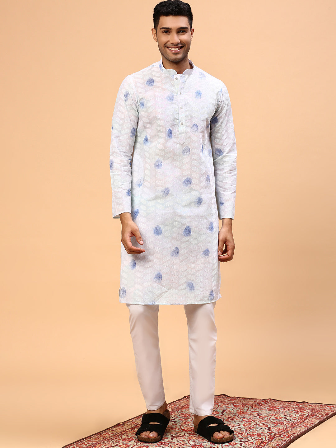 Cotton Candy | Traditional Blue Color Men's  | Mandarin Collar Kurta