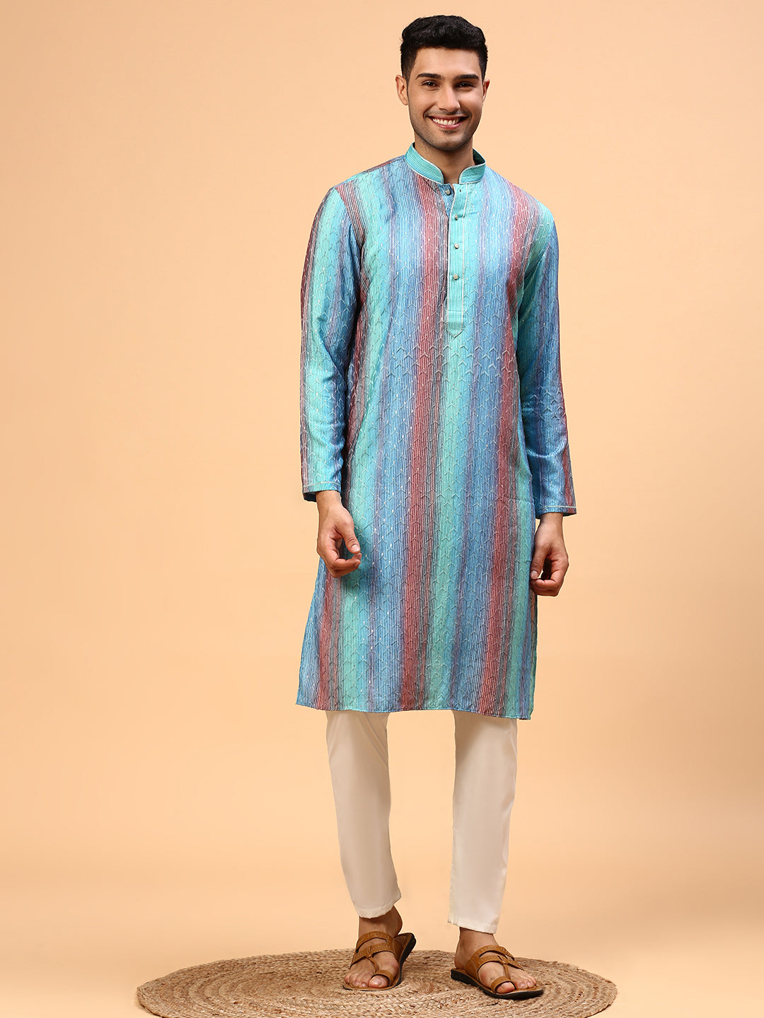 Fruit Martini | Traditional Sky Blue Color Men's  | Mandarin Collar Kurta