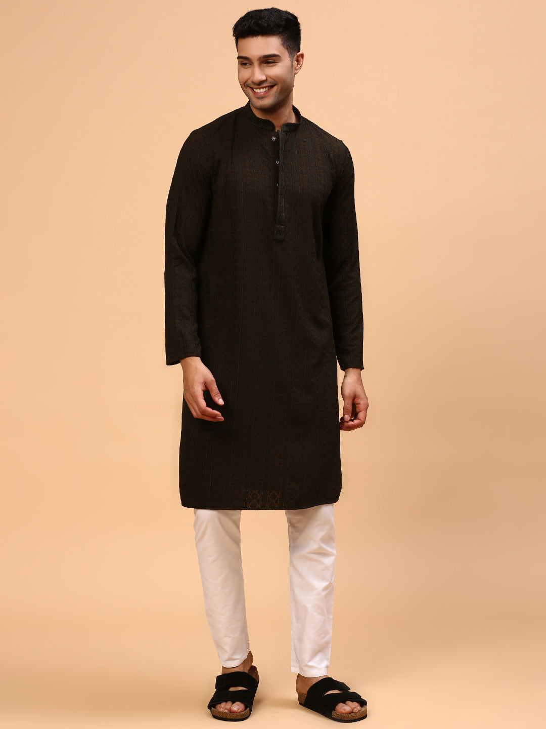 Forest Green | Traditional Dark Green Color Men's  | Mandarin Collar Kurta