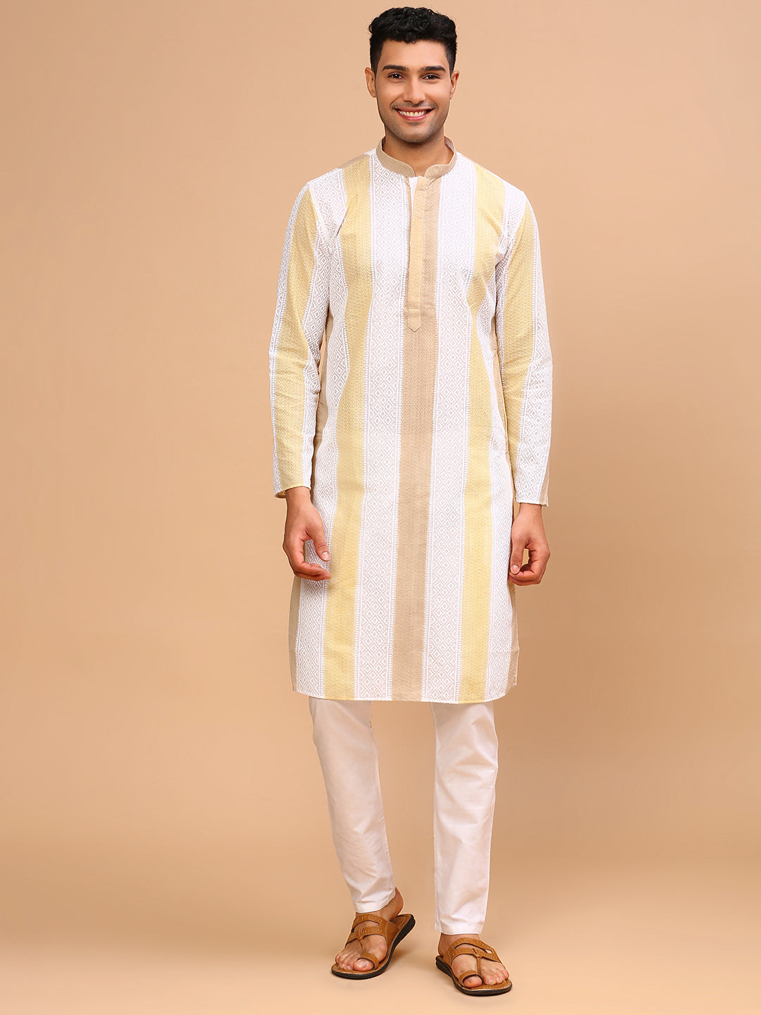 Yellow bloom | Traditional Yellow Color Men's  | Mandarin Collar Kurta