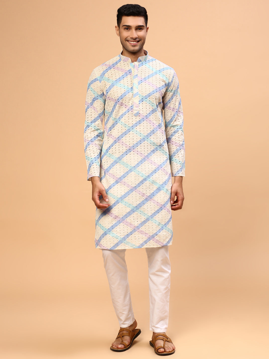 Sonic | Traditional Sky Blue Color Men's  | Mandarin Collar Kurta